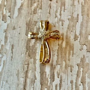 Jewelili Cross 14K Yellow Gold over SS with 1/4 Cttw Baguette & Round Di…